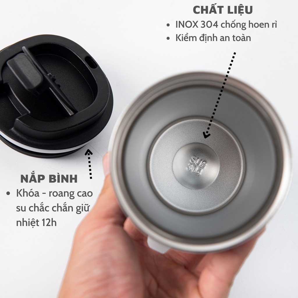 Bình Giữ Nhiệt 510ml Rato Life Ly Giữ Nhiệt Khắc Tên Theo Yêu Cầu inox 304, tặng kèm sticker và cọ rửa, Túi