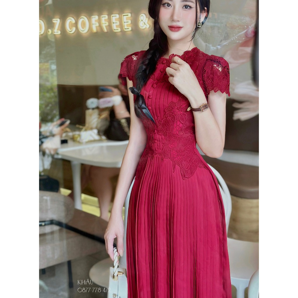 Váy ren phối ly dập ĐỎ sang chảnh
