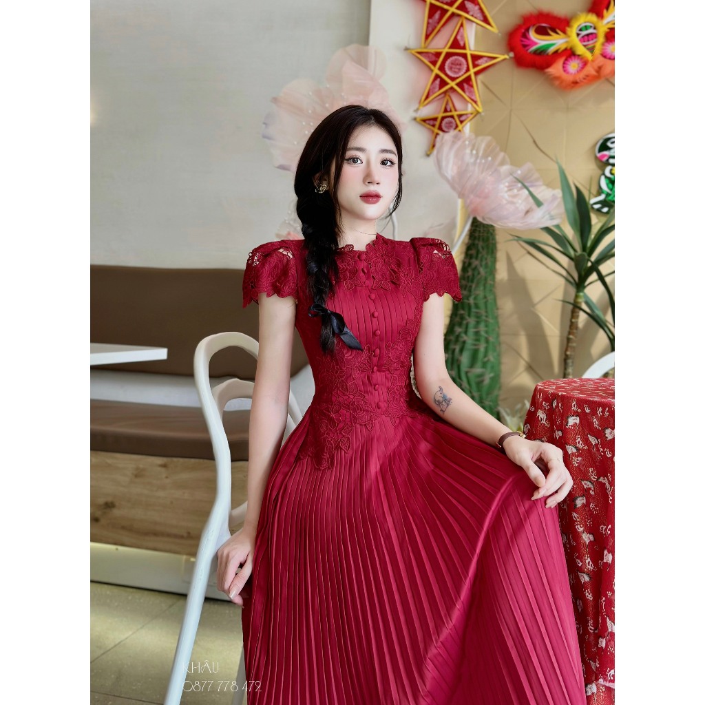 Váy ren phối ly dập ĐỎ sang chảnh