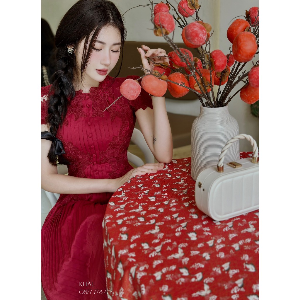 Váy ren phối ly dập ĐỎ sang chảnh