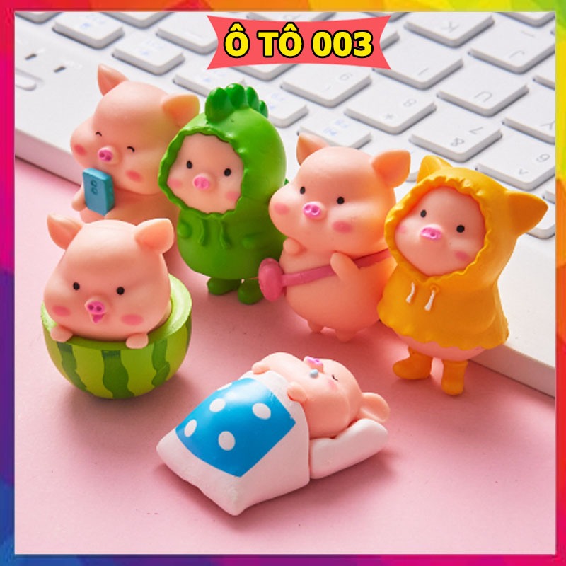 Mô hình set 6 heo, 7 heo mini dễ thương trang trí bàn làm việc, bàn học, tiểu cảnh