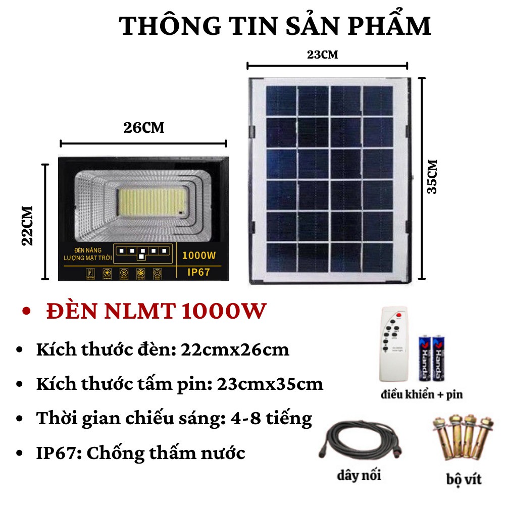 Đèn Năng Lượng Mặt Trời 1000w Wasabi Công Suất Cao Hiển Thị Pin Trên Mặt Đen