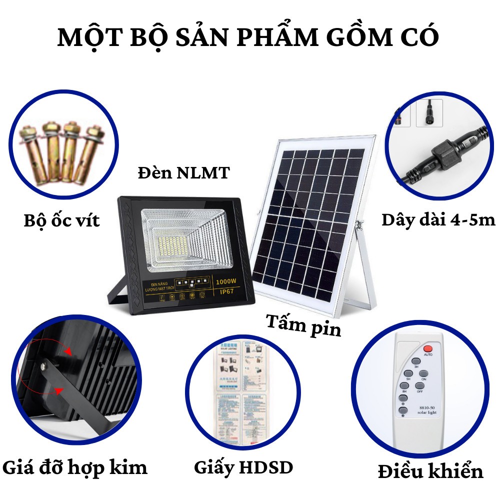Đèn Năng Lượng Mặt Trời 1000w Wasabi Công Suất Cao Hiển Thị Pin Trên Mặt Đen