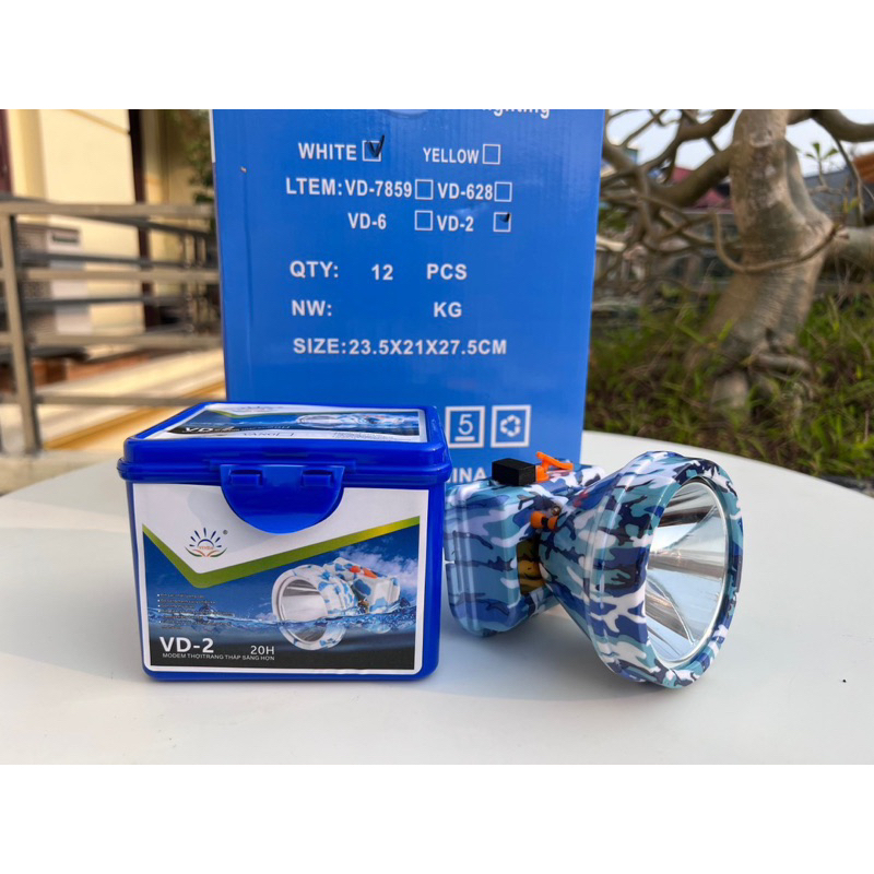 Đèn pin đội đầu VD 2 sáng xa và kèm sạc