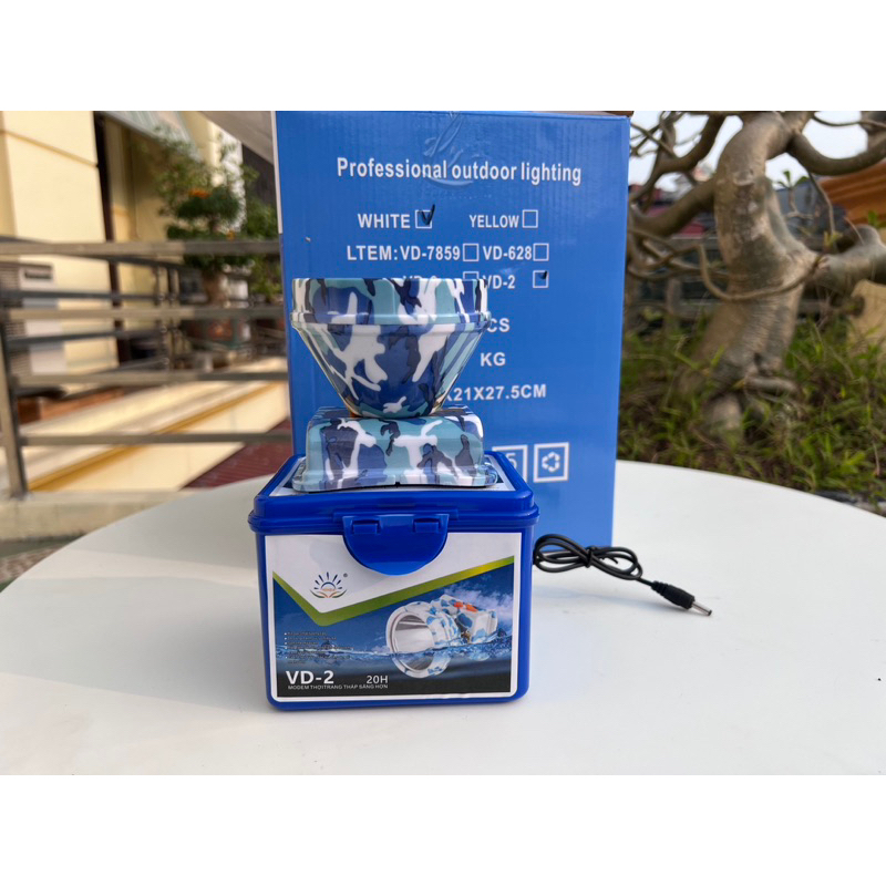 Đèn pin đội đầu VD 2 sáng xa và kèm sạc