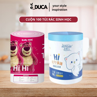 (Loại Dày Dai) 100 Túi Đựng Rác Gấu Dâu/Minaier Dây Rút Loại, Chống Rò Rỉ, Túi Rác Có Dây Kéo