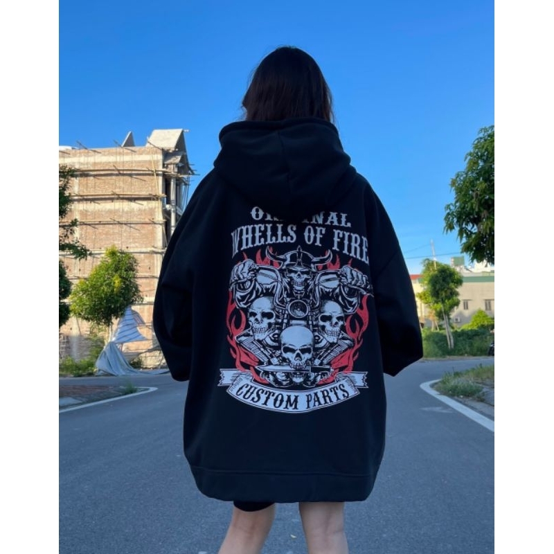 ÁO HOODIE ĐẦU LÂU ĐEN FROM RỘNG