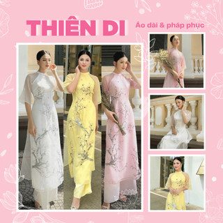 𝐍𝐄𝐖𝟐𝟎𝟐𝟒 - Áo dài cách tân nữ NHƯ TUYẾT áo dài 4 tà chất liệu tơ organza, hoạ tiết in sắc nét, kết đính tỉ mỉ ( 3 màu )