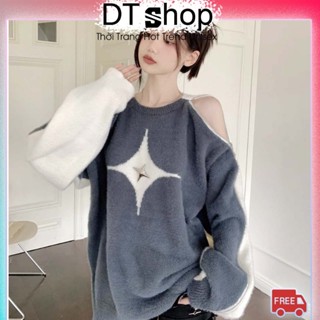 Áo Lông Mix 2 Màu Chữ Thập Ngực ❤ Áo Sweater Len Lông Dày Dặn Khóa Tay NVA637