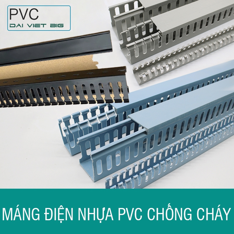 Máng điện nhựa PVC chống cháy màu đen dài 2m rộng 30mmm-40mm-45mm