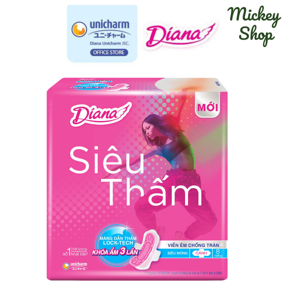Băng Vệ Sinh Diana Siêu thấm Siêu mỏng gói 8 miếng / 20 miếng