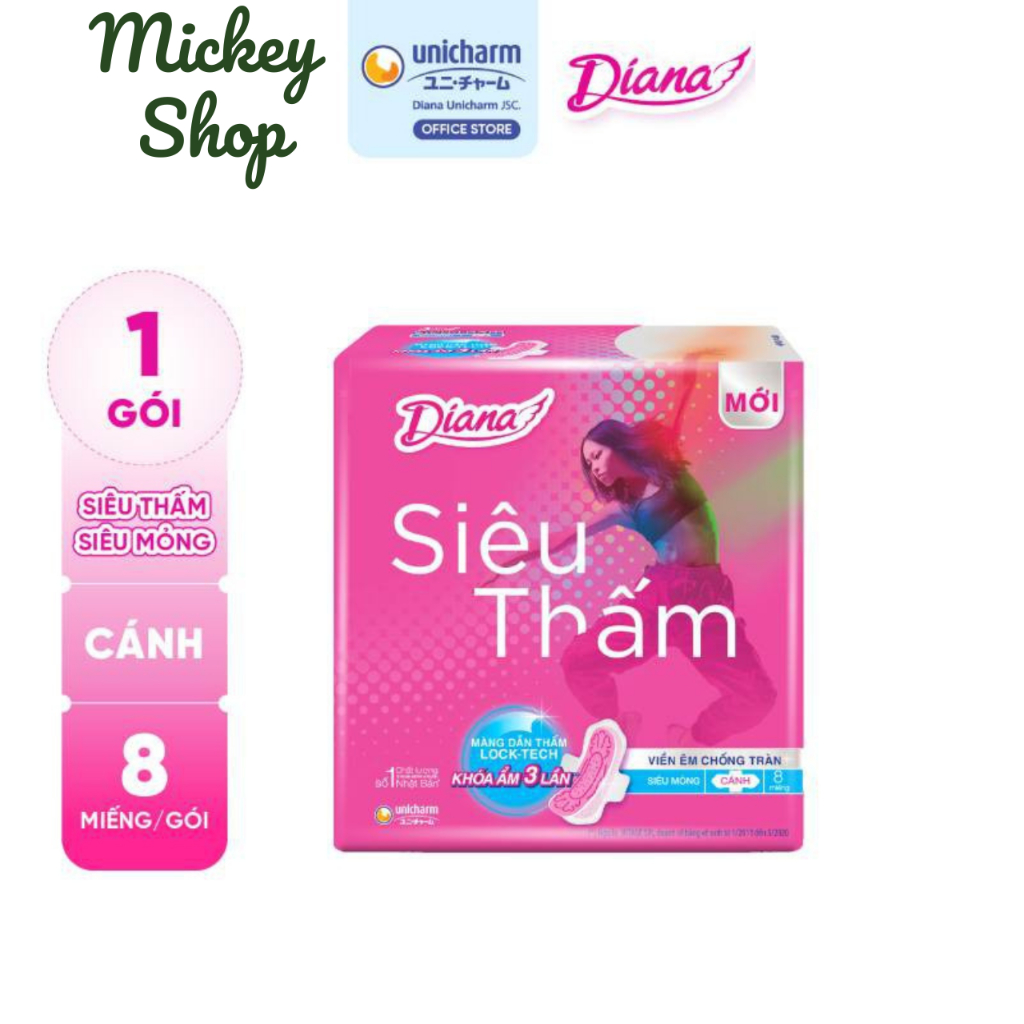Băng Vệ Sinh Diana Siêu thấm Siêu mỏng gói 8 miếng / 20 miếng