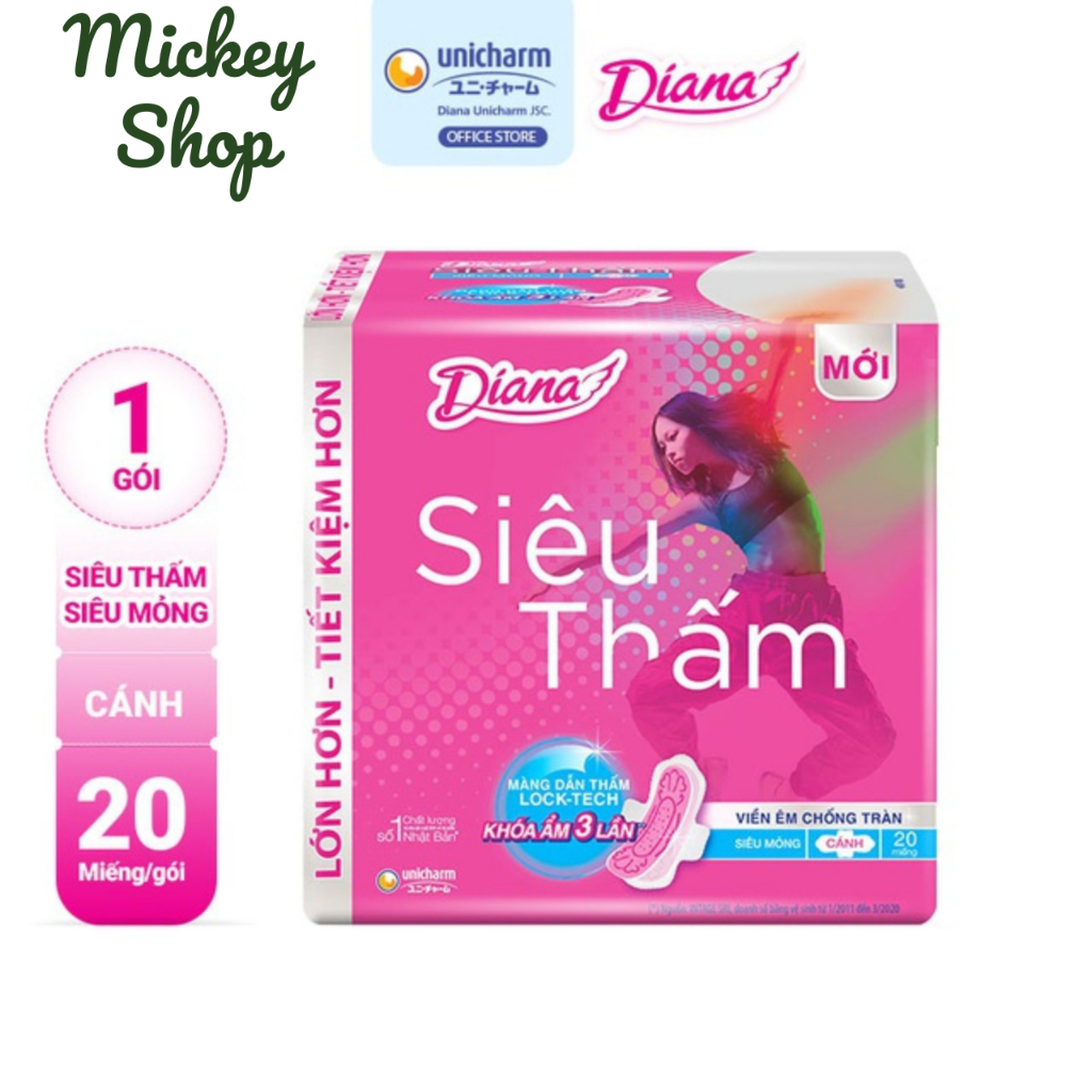 Băng Vệ Sinh Diana Siêu thấm Siêu mỏng gói 8 miếng / 20 miếng