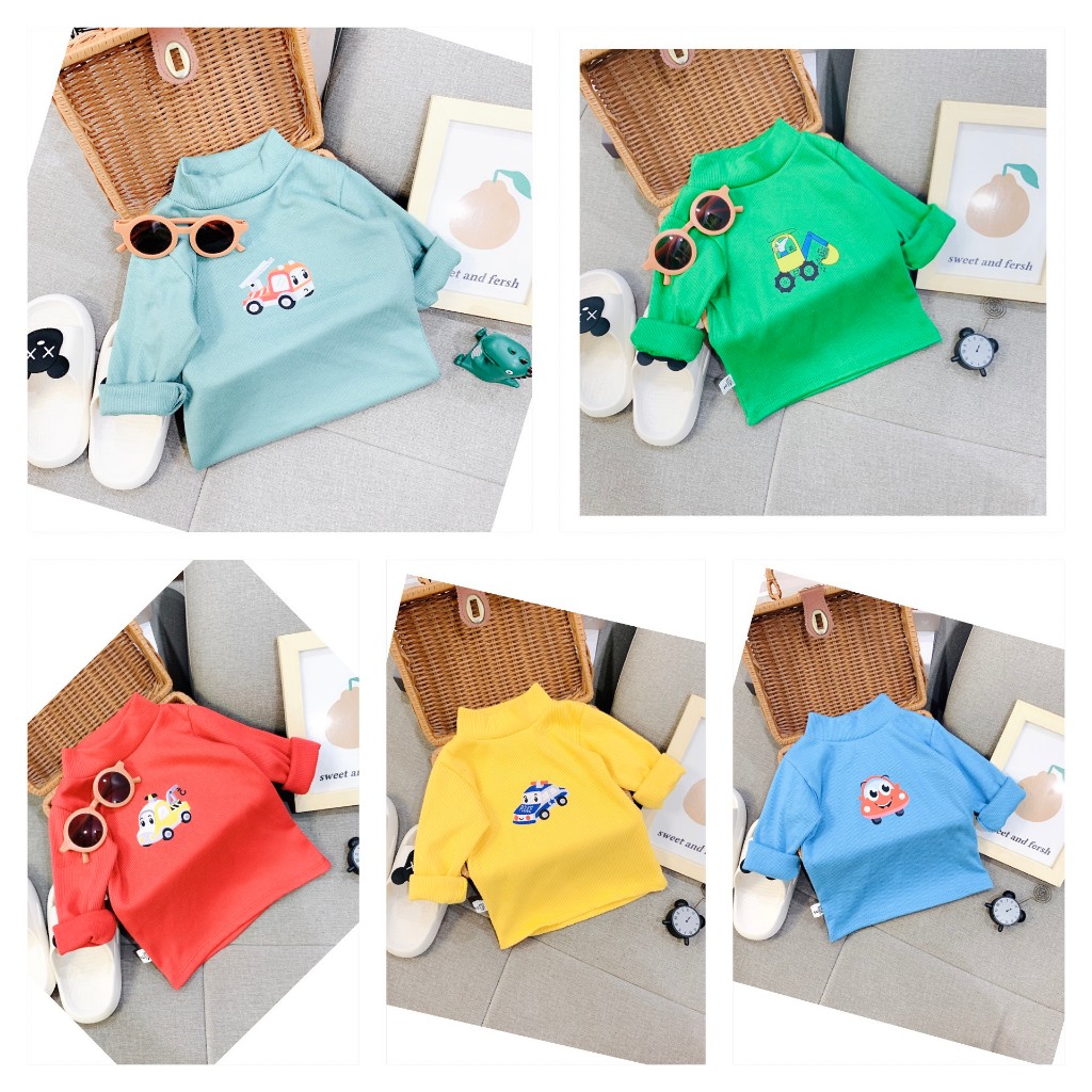 Áo giữ nhiệt cổ cao 3 phân cho bé Trai, áo thu đông chất len tăm cho bé gái từ 7-19kg