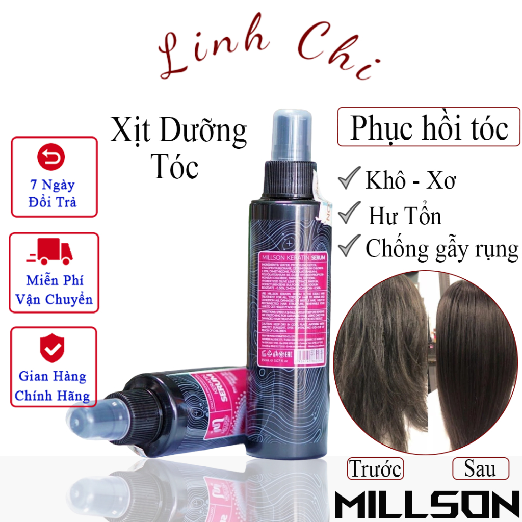 Xịt Dưỡng Tóc Keratin Serum Millson 150ml Chăm Sóc Phục Hồi Tóc Hư Tổn. Sịt Khô Dưỡng Tóc Phục Hồi Do Uốn Nhuộm Xơ Rối