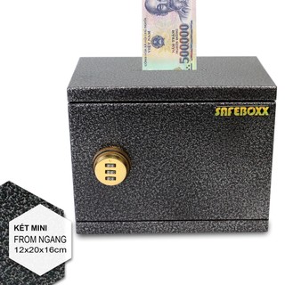 Két sắt mini SAFEBOXX KHÓA BẢO MẬT N1150 From ngang màu Đen Bông Bạc, Kích thước 12x20x16cm Khóa mật mã vàng gold