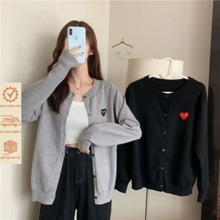 Áo Khoác Len Mỏng Cổ V Dáng Ôm Tay Dài Phối In Tim Ngực Dễ Phối Đồ Hàng Qccc Phù Hợp Đi Chơi Đi Dạo Phố Matmat