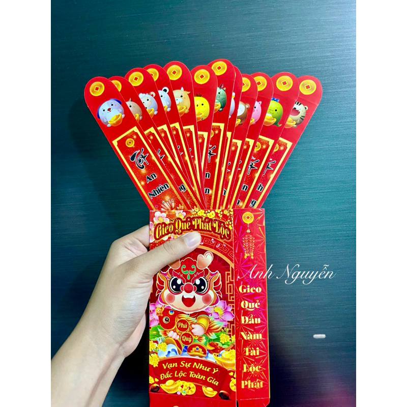 Bao Lì Xì Gieo Quẻ Cáng Bóng, Hộp 12 Quẻ, Bao Lì Xì Tết