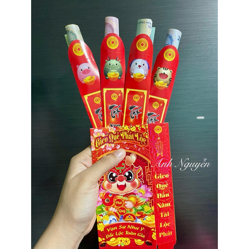 Bao Lì Xì Gieo Quẻ Cáng Bóng, Hộp 12 Quẻ, Bao Lì Xì Tết