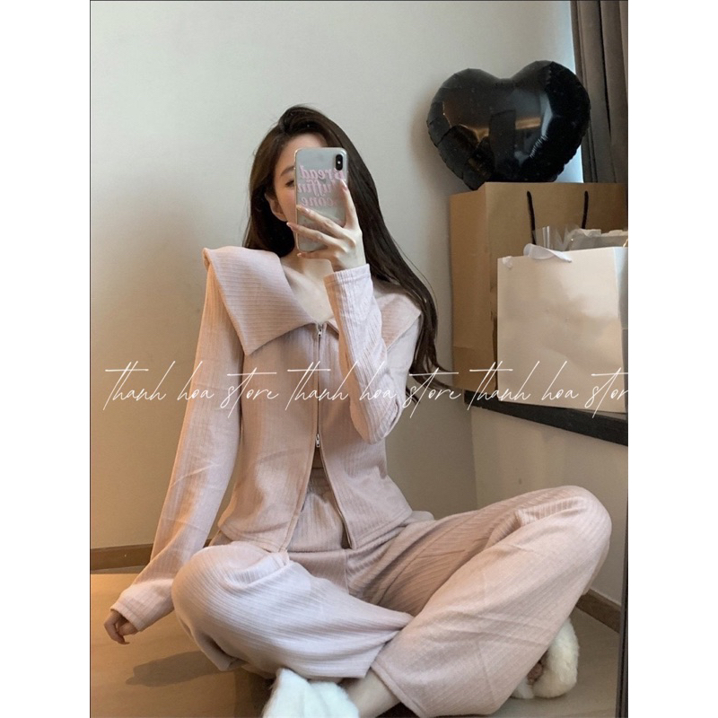 HOT Sét Bộ Áo Khoác cardigan Len Quảng Châu Dáng Áo Croptop Quần Ống Rộng Thời Trang Mùa Thu Đông Cho Nữ