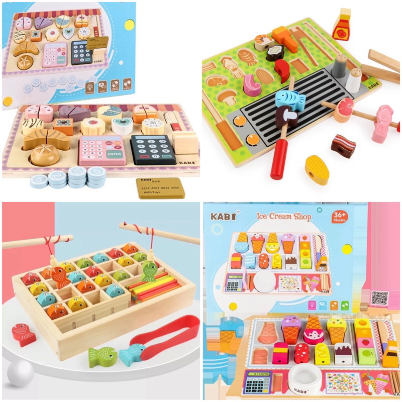 Bộ Đồ Chơi Bán Hàng, Nấu Ăn, Câu Cá Bằng Gỗ Xinh Xắn Cho Bé