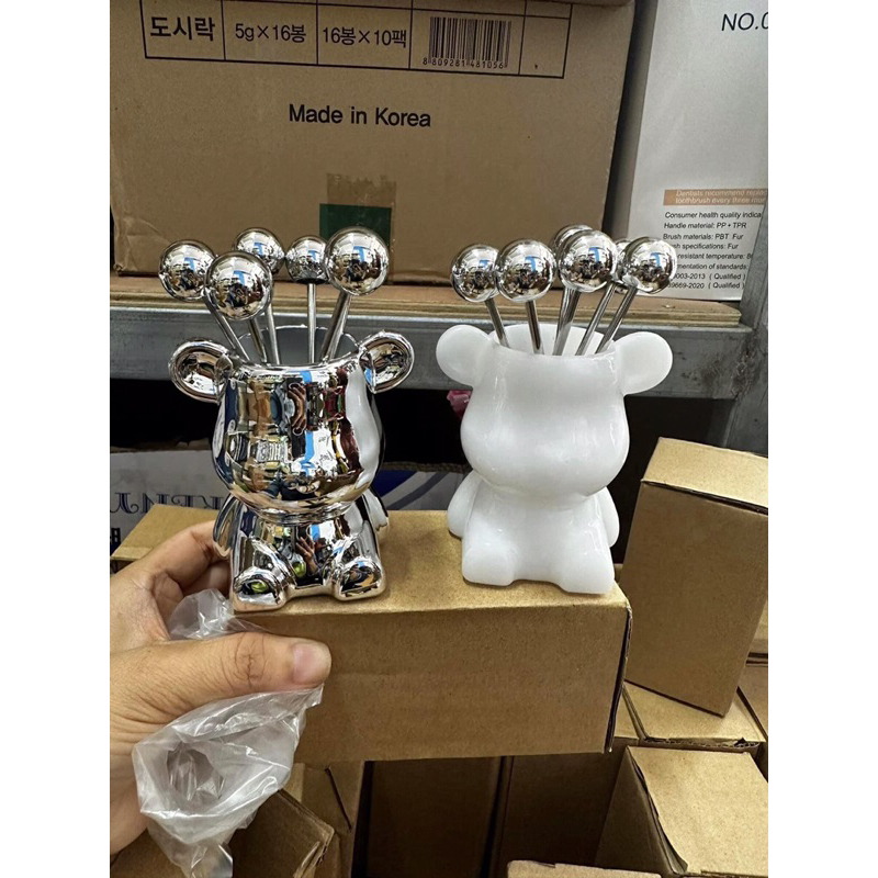 Bộ 6 nĩa ăn trái cây, tráng miệng bằng thép không gỉ hình gấu