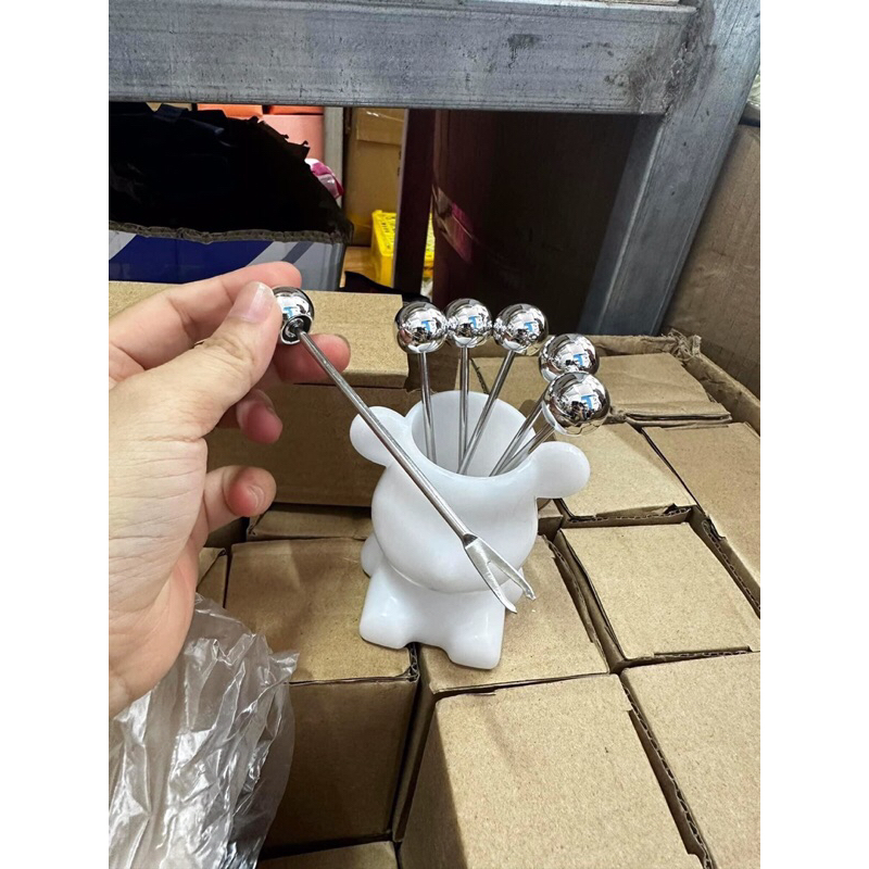 Bộ 6 nĩa ăn trái cây, tráng miệng bằng thép không gỉ hình gấu