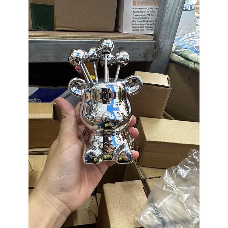 Bộ 6 nĩa ăn trái cây, tráng miệng bằng thép không gỉ hình gấu