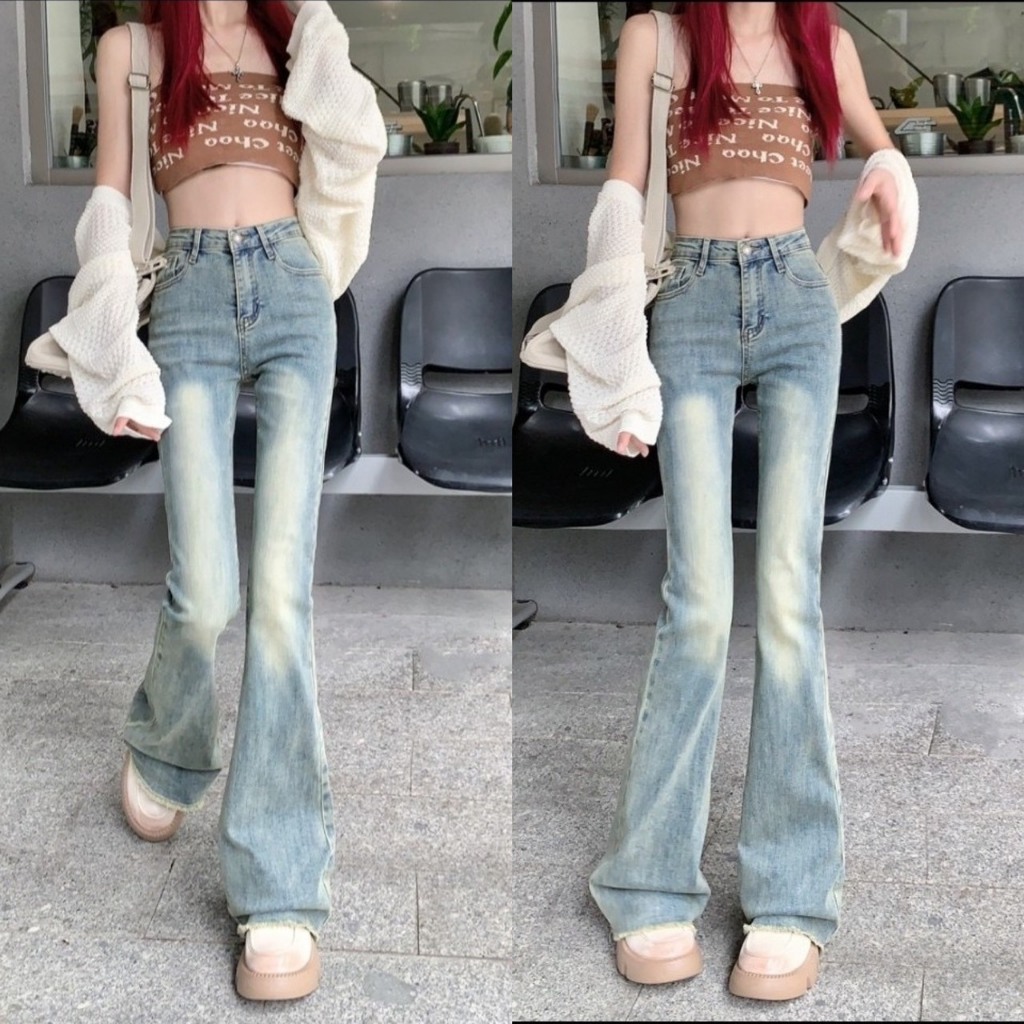 Quần jeans nữ ống loe Xám , Quần bò loe xám túi 2 mặt trước Siêu xinh chất đẹp MS 13