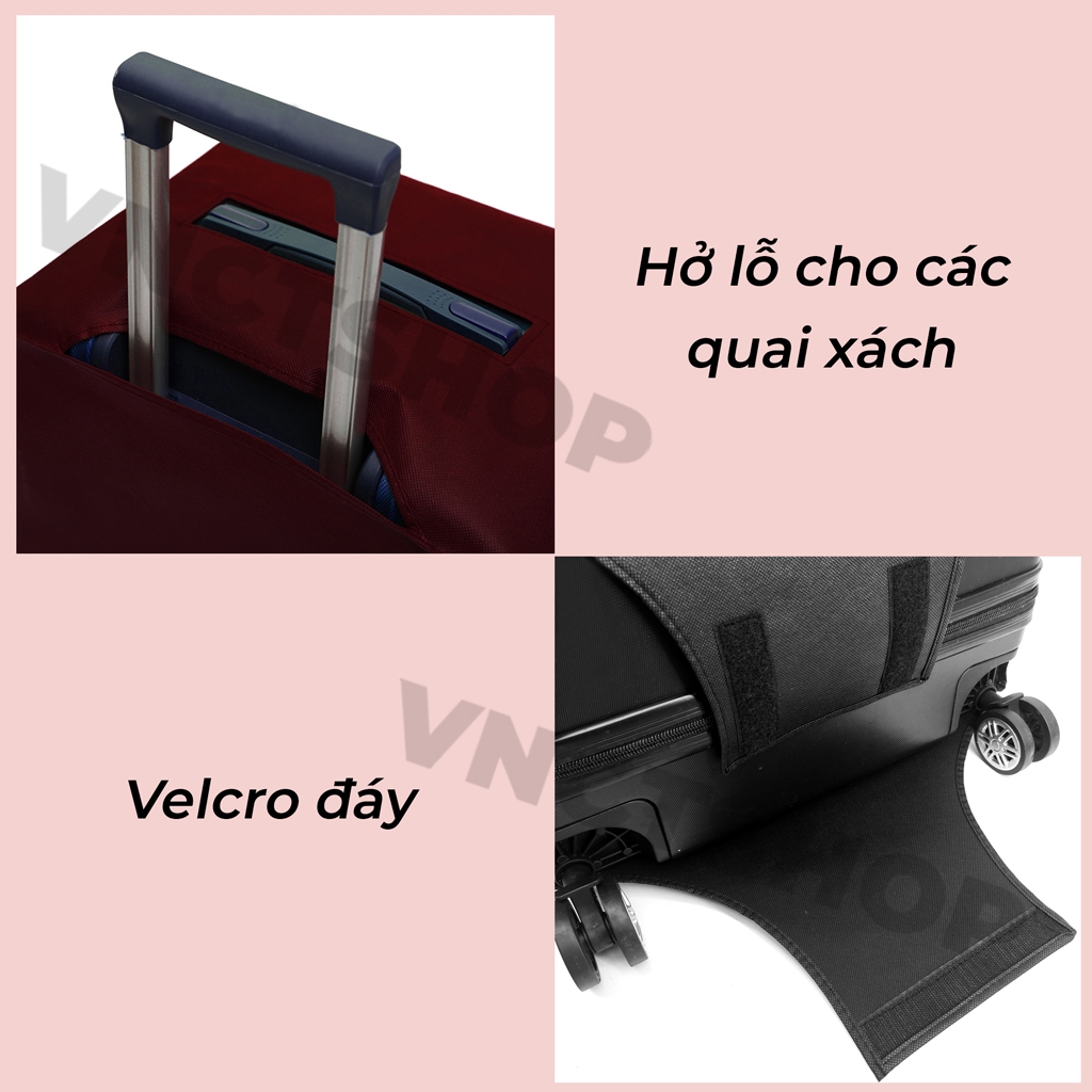 Túi bọc vali chống trầy xước vnctshop, vỏ bao trùm vali hành lý du lịch vải chống nước áo size 24/28/20