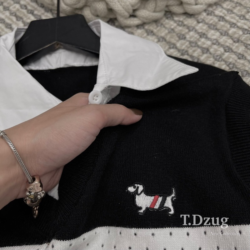 Set Áo Sơmi Kèm Gile Len Thom Kẻ