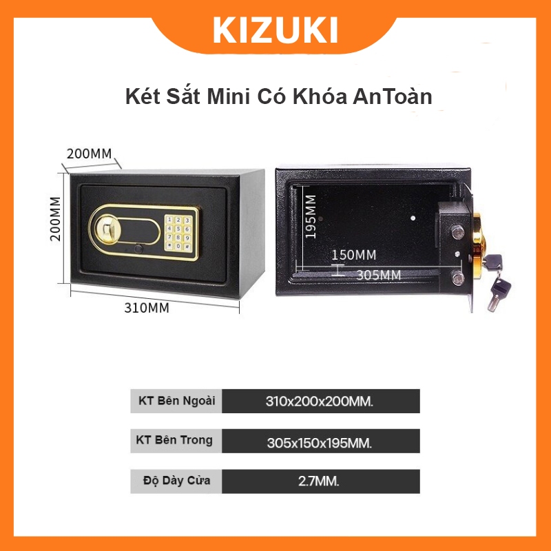 Két Sắt Mini Thông Minh Khóa Điện Tử Cao Cấp - Két Sắt Mini Sơn Tĩnh Điện An Toàn Chống Cháy KT :20X20X31cm