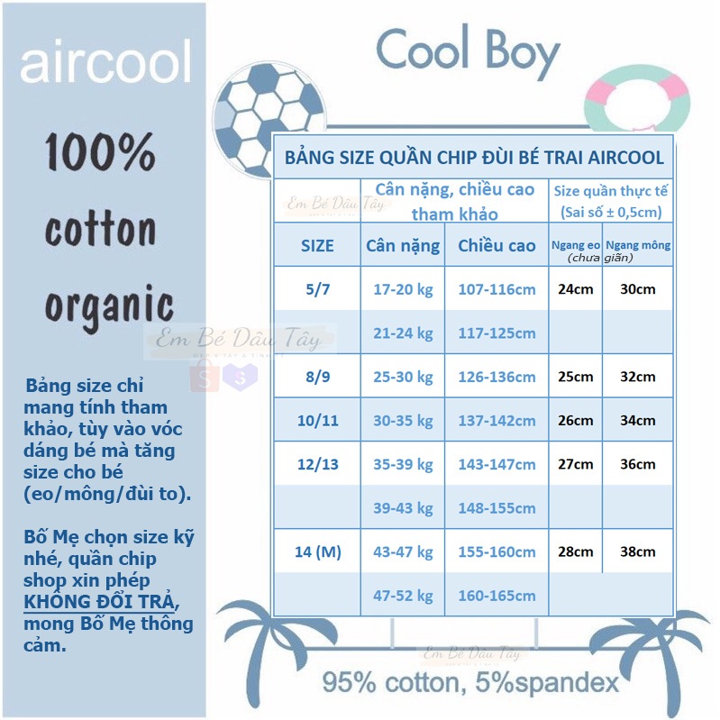 Quần lót bé trai Aircool, Set 3 quần sịp đùi, quần chip aircool bé trai teen vải sợi tre mềm mịn, thấm hút, kháng khuẩn