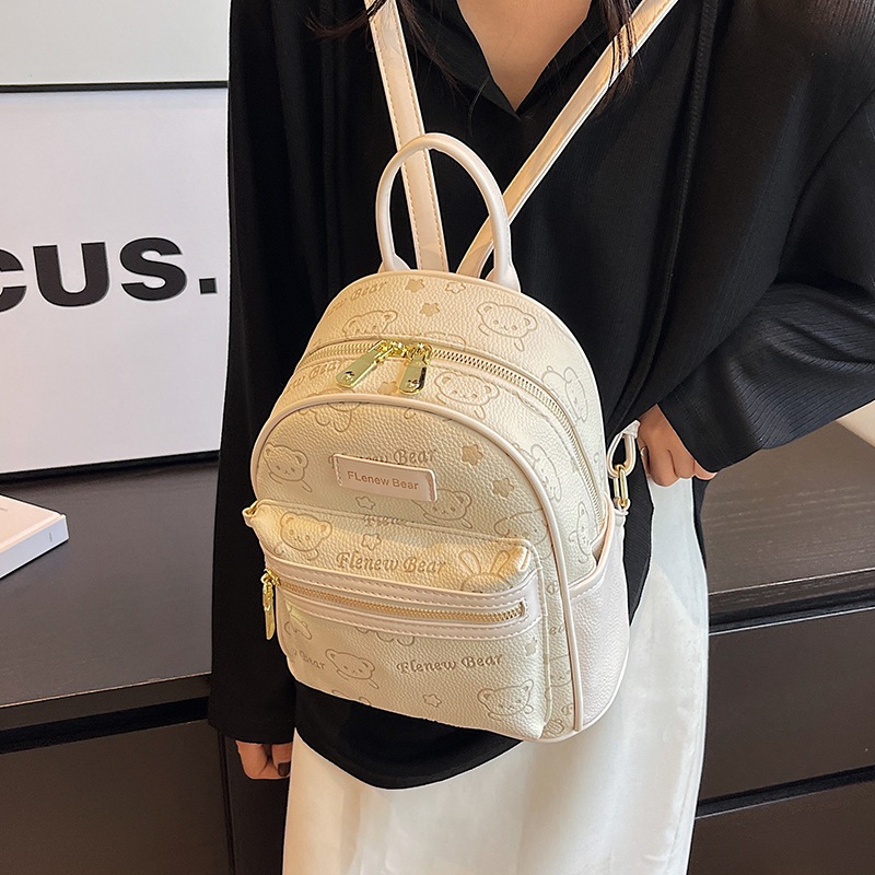 Balo nữ mini da pu đi học đi chơi in hình gấu cute dễ thương phong cách thời trang hàn quốc Miss bags BLD 256