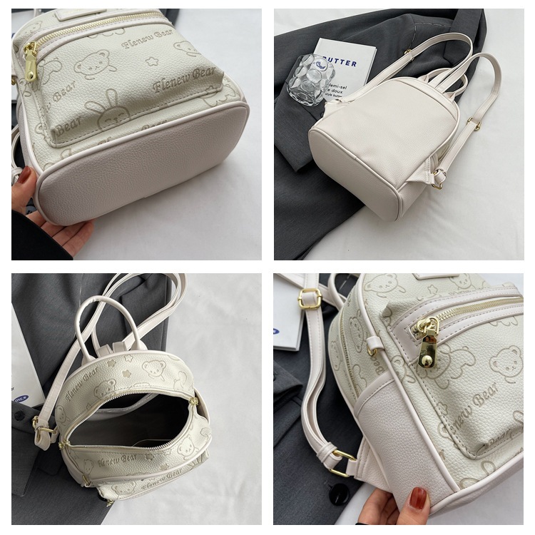 Balo nữ mini da pu đi học đi chơi in hình gấu cute dễ thương phong cách thời trang hàn quốc Miss bags BLD 256