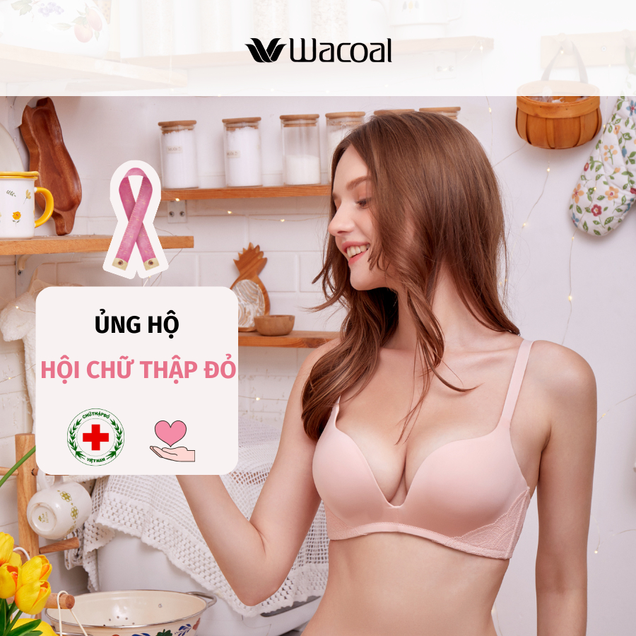 Áo lót Wacoal IIB3208 không gọng, khoét sâu, nâng vừa, trơn, mút 2cm, ren bản lưng cánh tiên