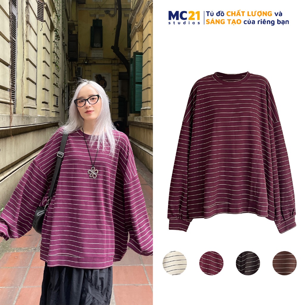 Áo thun kẻ dài tay MC21.STUDIOS unisex oversize Ulzzang Streetwear Hàn Quốc chất xịn tee form rộng t-shirt pull A3736