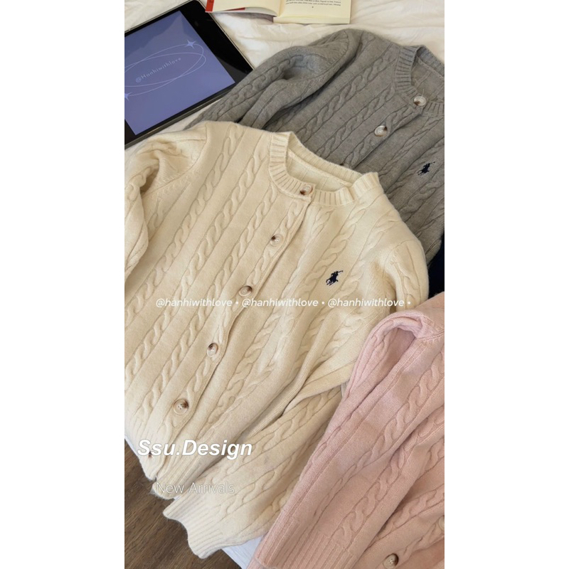 ẢNH THẬT: ÁO KHOÁC LEN CADIGAN VẶN THỪNG THÊU HÌNH NGỰA HÀNG QC loại 1