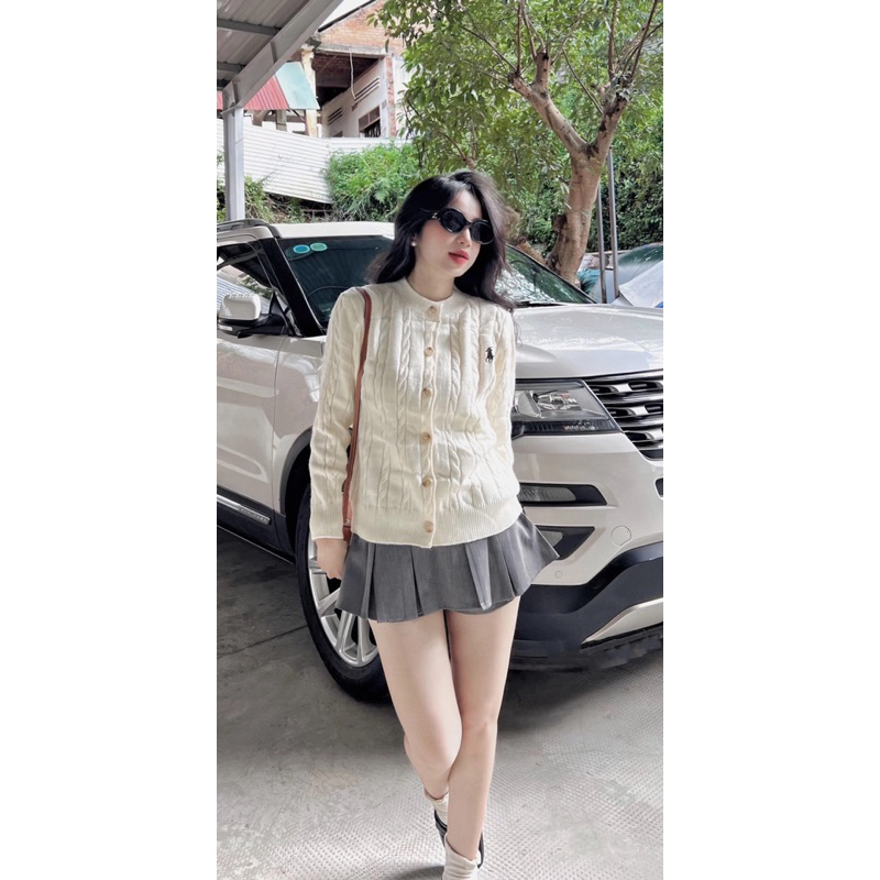 ẢNH THẬT: ÁO KHOÁC LEN CADIGAN VẶN THỪNG THÊU HÌNH NGỰA HÀNG QC loại 1