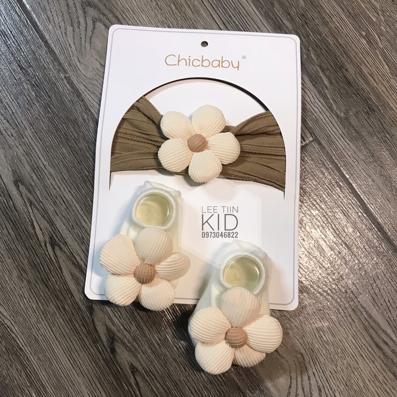Set băng đô turban kèm tất gấu bông, hoa bé trai, bé gái