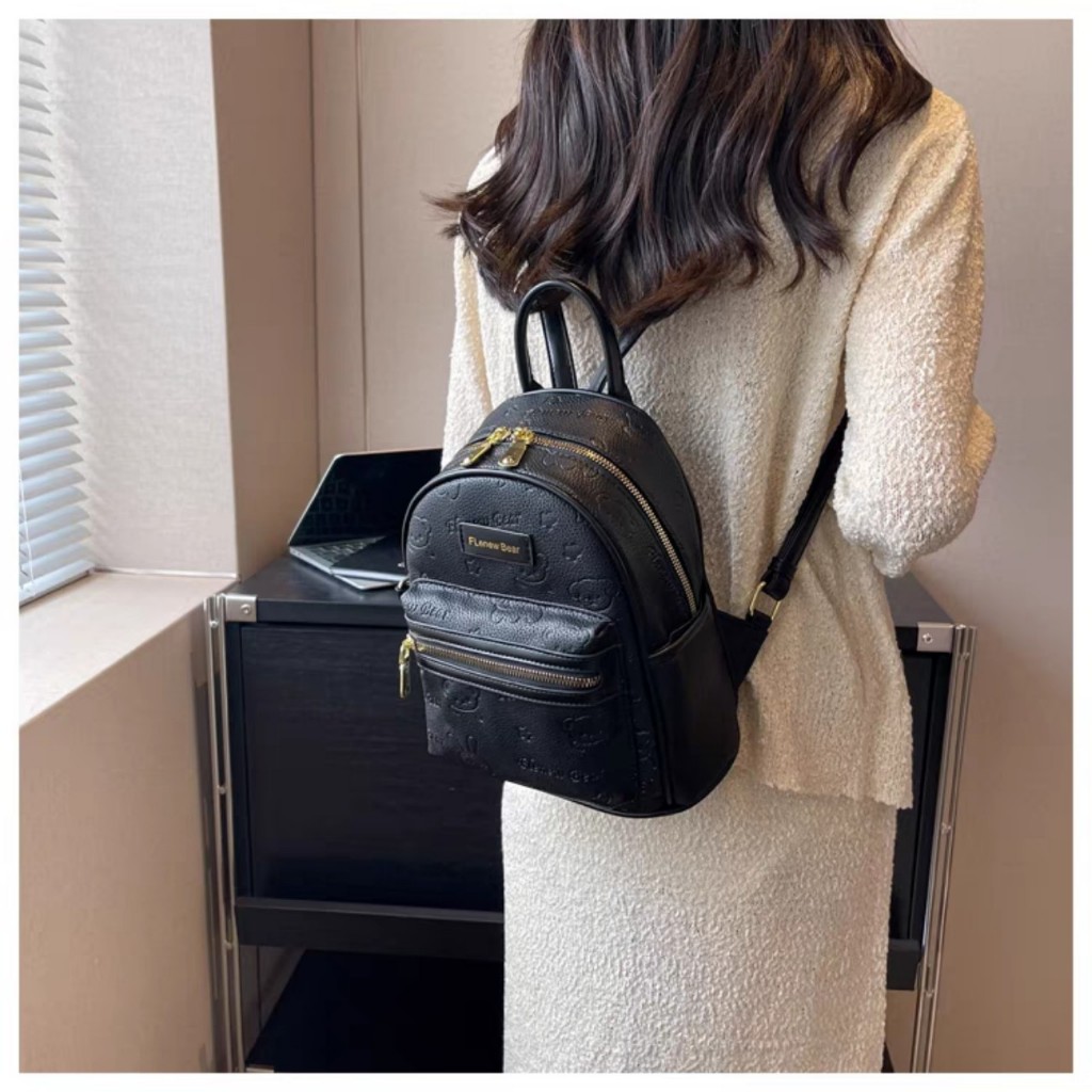 Balo nữ mini da pu đi học đi chơi in hình gấu cute dễ thương phong cách thời trang hàn quốc Miss bags BLD 256