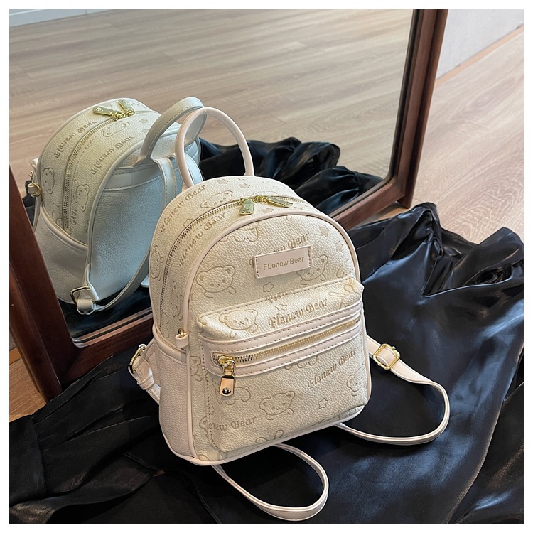 Balo nữ mini da pu đi học đi chơi in hình gấu cute dễ thương phong cách thời trang hàn quốc Miss bags BLD 256