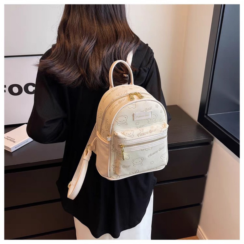 Balo nữ mini da pu đi học đi chơi in hình gấu cute dễ thương phong cách thời trang hàn quốc Miss bags BLD 256