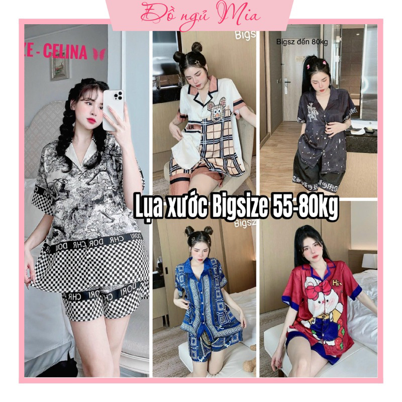 Bigsize 55-80kg đồ ngủ đồ bộ mặc nhà Pijama đùi xước Bigsize lụa xước cao cấp