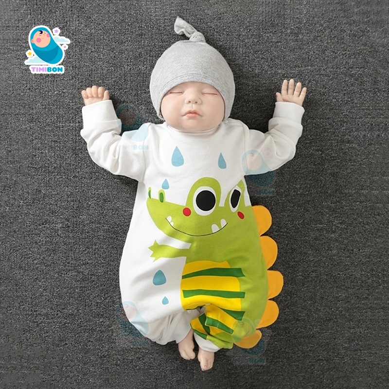 Quần Áo Trẻ Em Sơ Sinh Bộ Đồ Liền Thân Dài Tay Chất Cotton Bodysuit Hình Thú Cho Bé Trai Bé Gái