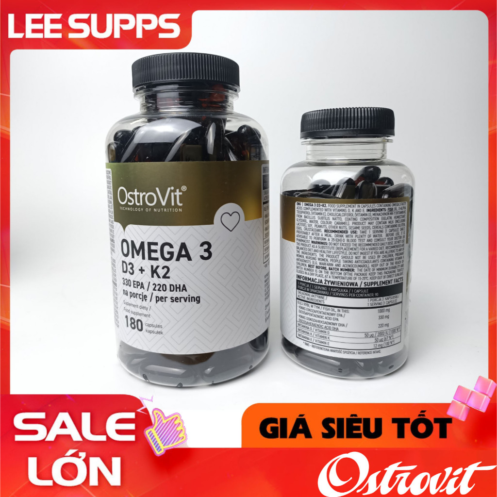 Viên dầu cá Omega 3 D3 K2 Ostrovit 180 Viên - Bổ sung vitamin D3 K2 E chất béo tốt