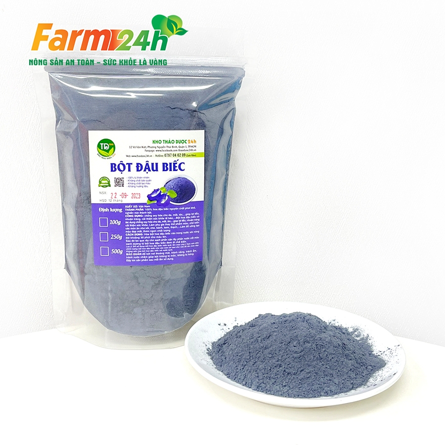 Bột hoa đậu biếc nguyên chất 100%, dùng nấu xôi, làm bánh, chè, rau câu, thạch dừa, tạo màu, mùi tự nhiên ATVSTP