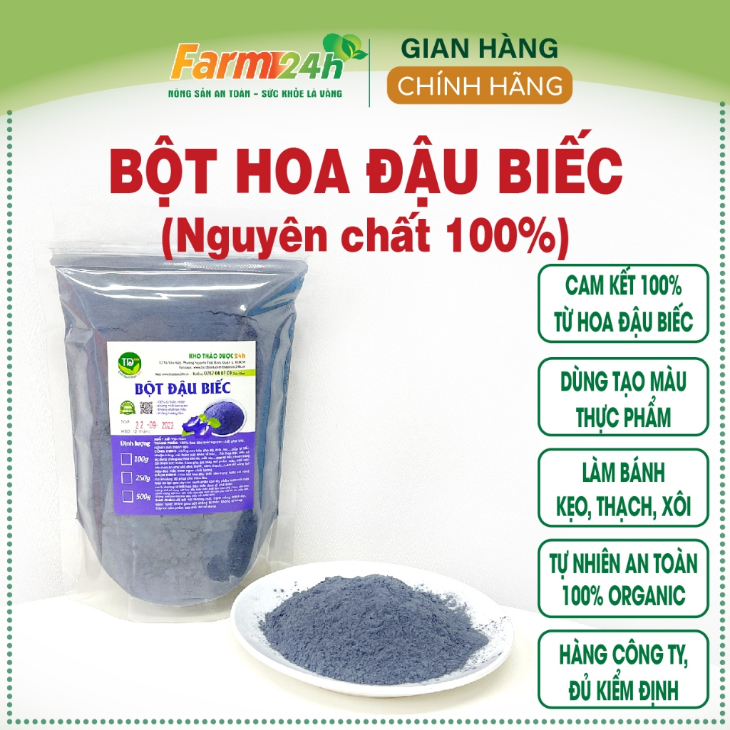 Bột hoa đậu biếc nguyên chất 100%, dùng nấu xôi, làm bánh, chè, rau câu, thạch dừa, tạo màu, mùi tự nhiên ATVSTP