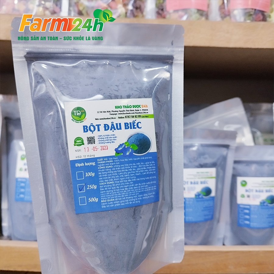 Bột hoa đậu biếc nguyên chất 100%, dùng nấu xôi, làm bánh, chè, rau câu, thạch dừa, tạo màu, mùi tự nhiên ATVSTP