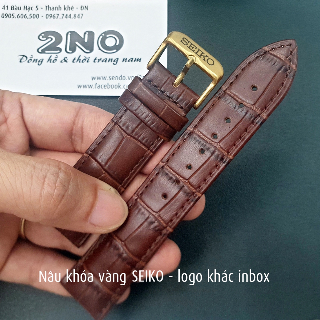 Dây đeo đồng hồ khóa kim logo SEIKO, da bò dập vân cá sấu, chống hút mồ hôi, khoá kim khắc logo theo yêu cầu - D1702